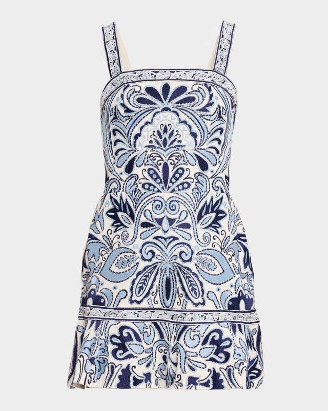 Kaidra Embroidered Drop-Waist Mini Dress